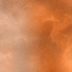 Fototapeta premium Orange with brown ink and watercolor textures on white paper background. Paint leaks and ombre effects. Hand painted abstract image.