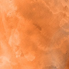Orange with brown ink and watercolor textures on white paper background. Paint leaks and ombre effects. Hand painted abstract image.