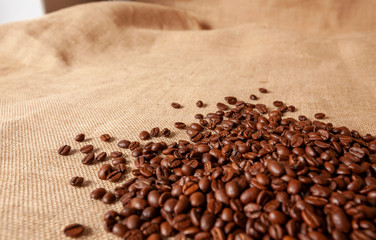 Fototapeta na wymiar Coffee Beans on hessian