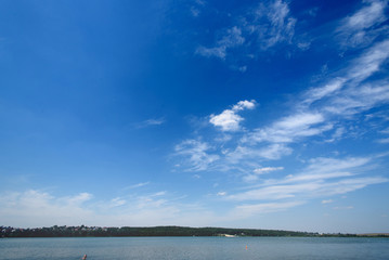 amazing beautiful landscape of blue sky and water, travel peaceful moment