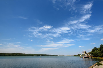amazing beautiful landscape of blue sky and water, travel peaceful moment