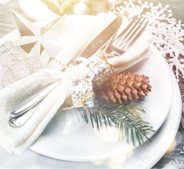 Festive table setting with cone for Christmas celebration