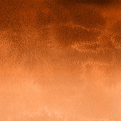 Orange with brown ink and watercolor textures on white paper background. Paint leaks and ombre effects. Hand painted abstract image.