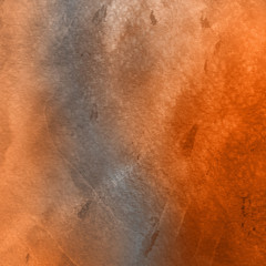 Fototapeta premium Orange with brown ink and watercolor textures on white paper background. Paint leaks and ombre effects. Hand painted abstract image.