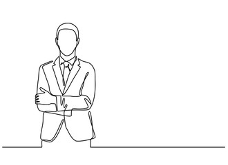 continuous line drawing of businessman standing. vector illustration isolated on white background