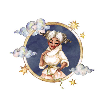 Aries - Zodiac Symbol. Watercolor Illustration.