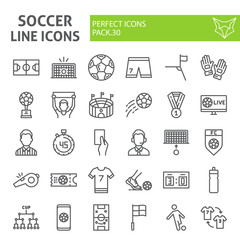Soccer line icon set, football symbols collection, vector sketches, logo illustrations, sport game signs linear pictograms package isolated on white background. © amin268