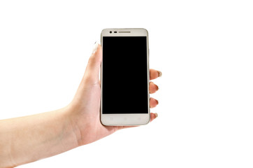 smartphone in hand isolated on white background