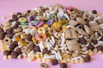 Variety of colorful cereals for breakfast
