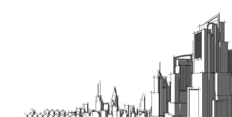 Obraz premium 3D ilustracja architektury budynku perspektywy linii.
