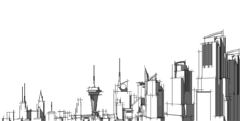 Obraz premium 3D illustration architecture building perspective lines.