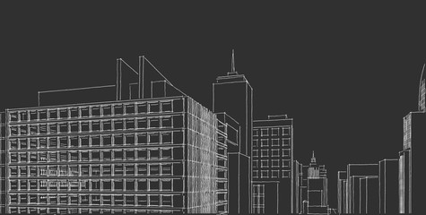 Fototapeta premium 3D illustration architecture building perspective lines.