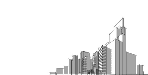 Fototapeta premium 3D illustration architecture building perspective lines.