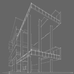3D illustration architecture building perspective lines.