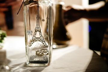 empty glass jar for wedding tradition ritual at evening reception