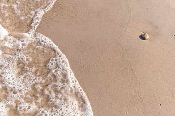 Top view sand background Copy space for text. Sea beach and soft wave.