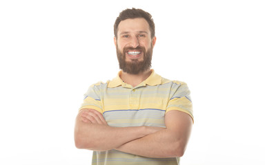 Smiley bearded guy in t-shirt, portrait