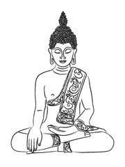 Statue of sitting Buddha on a white background. Illustration. 
