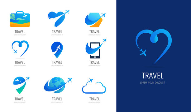 Travel, tourism agency logo design, icons and symbols