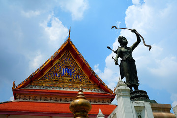 Fototapeta na wymiar Narayana Statue in front of Buddhaisawan Chapel where is an Ancient Landmark of Bangkok, Thailand.