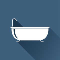 Bathtub with faucet illustration. Bathroom flat vector icon
