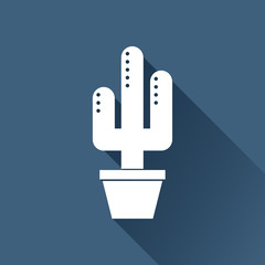 Cactus in flower pot illustration. Household flat vector icon