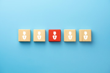 Leadership, building a good team, recruitment business and human resources concept, Wooden blocks...