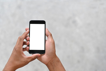 Mockup smartphone on hands with montage display for present.