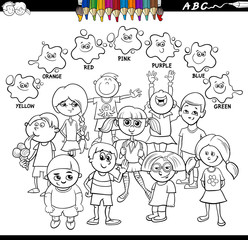 basic colors coloring book with happy kids