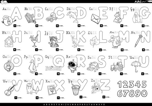 Alphabet with Cartoon Characters color book