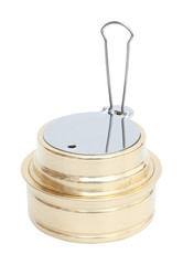 Camping alcohol stove on white background.