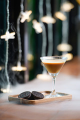 Eggnog cocktail and chocolate cookie