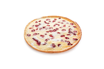 Sweet cake with strawberries, cheese, milk, egg. 