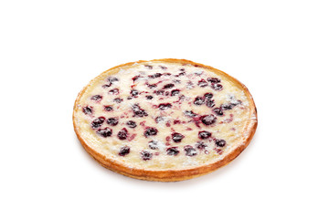 Sweet cake with cherries, cheese, milk, egg.