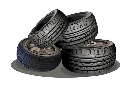 Car wheels tires stack vector illustration isolated on white