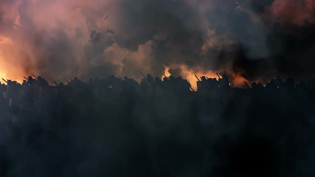 Massive Medieval Army Marching Forwards