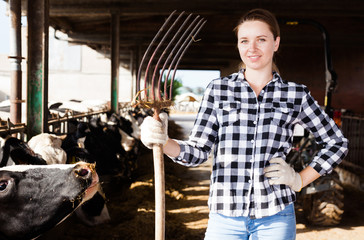 Female farmer on dairy farm