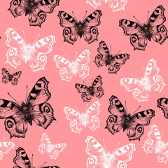 hand drawn seamless pattern with butterflies