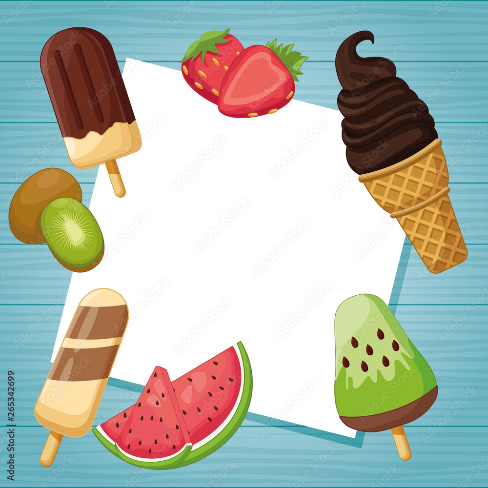 Sticker ice cream ice lolly with fruit frame