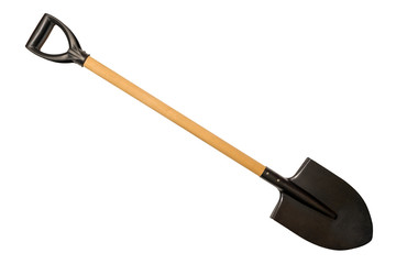 Shovel with wooden handle isolated on white