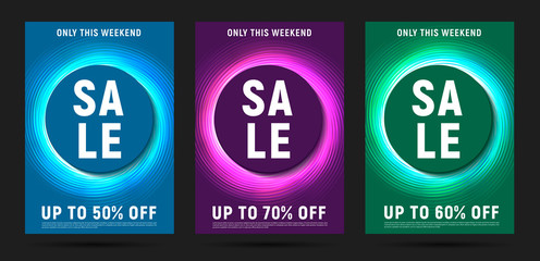 set of posters for sale with glowing neon circle