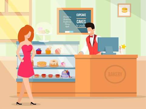 Interior and Bakery Service Vector Illustration.
