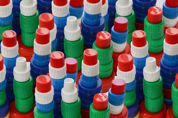 background with colorful plastic plugs simulating a city with skyscrapers