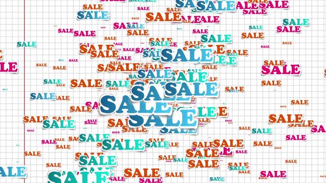 Sales, color banners flying against the background of the tetrad sheet. School background with stickers