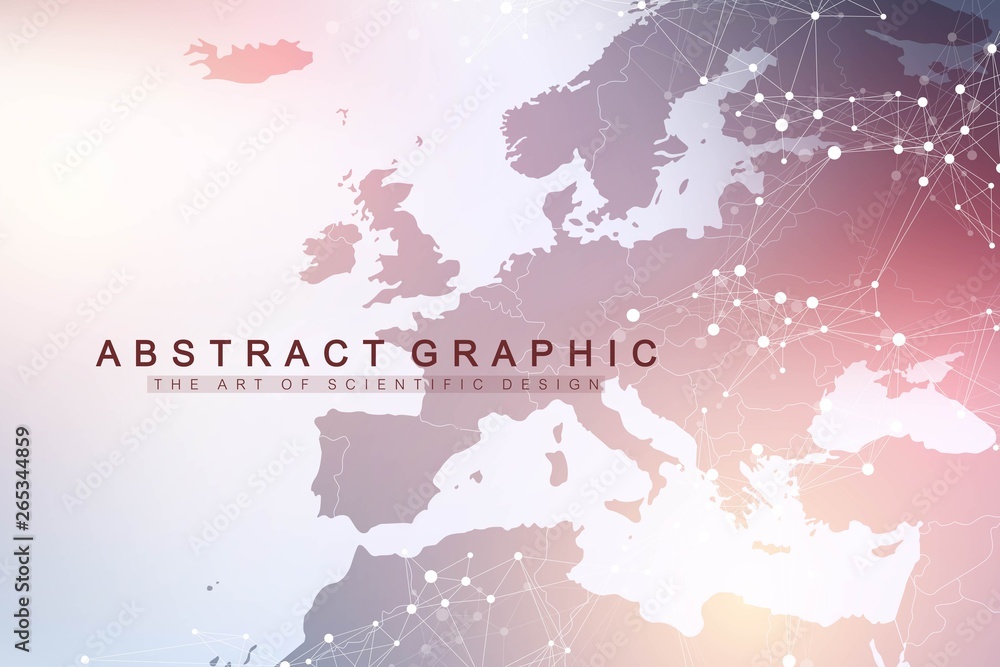 Aufkleber Technology abstract background with connected line and dots. Big data visualization. Perspective backdrop visualization. Analytical networks. Vector illustration.