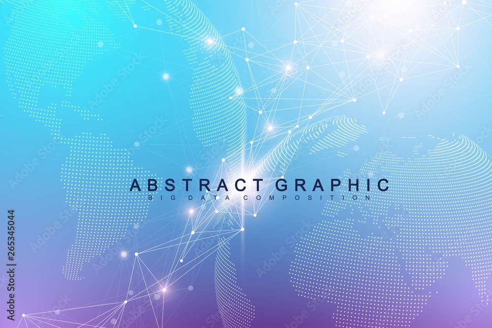 Aufkleber Technology abstract background with connected line and dots. Big data visualization. Perspective backdrop visualization. Analytical networks. Vector illustration.