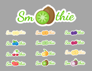 Smoothie cocktail label logo set vector illustration. Natural fruit with Smoothie sign at fresh smoothies cocktail label for decoration shop label, sale offer banner or promotion discount concept