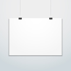 horizontal poster clips suspended mockup.