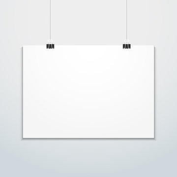 horizontal poster clips suspended mockup.