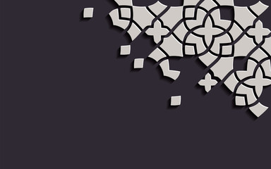 Islamic arabesque design greeting card for Ramadan Kareem,Arabic ornamental black and white detail of mosaic vector illustration